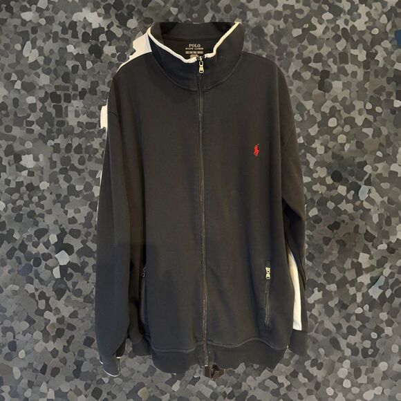 BIG & TALL Polo Ralph Lauren Full Zip Track Suit Mens 2XLT Black W/White Stripes - Picture 2 of 16